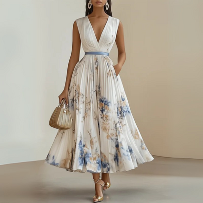 Women's Summer Maxi Dress | V-Neck & Pleated Skirt