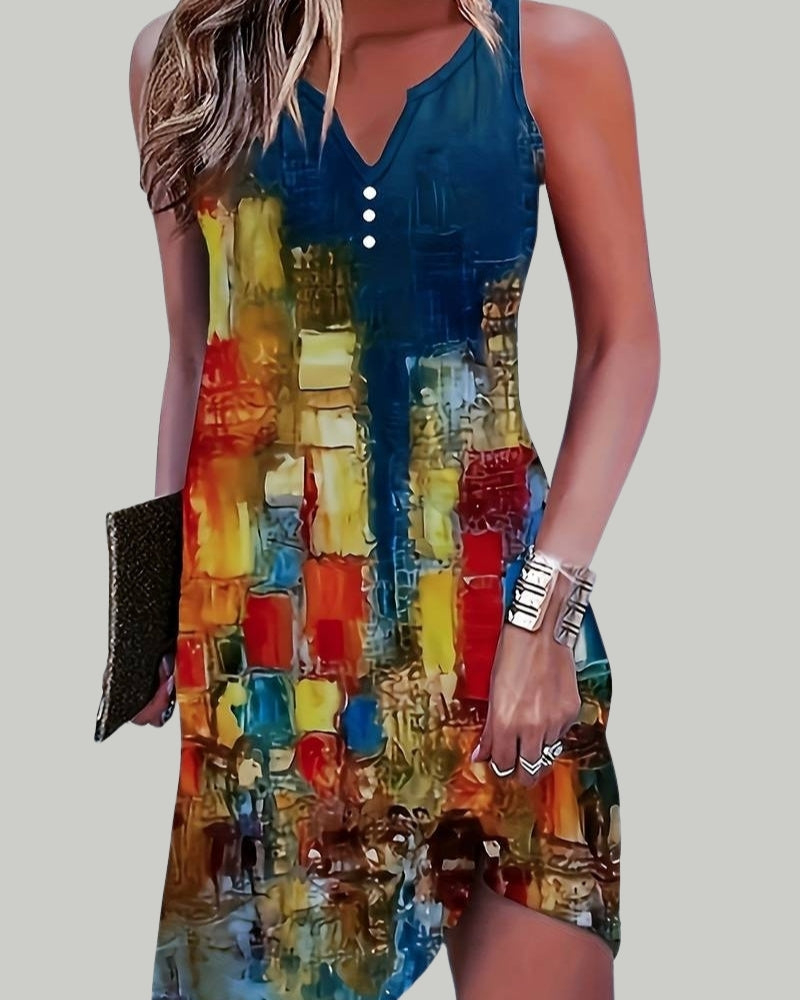 Women's Summer Midi Dress | Abstract Print & V-Neck