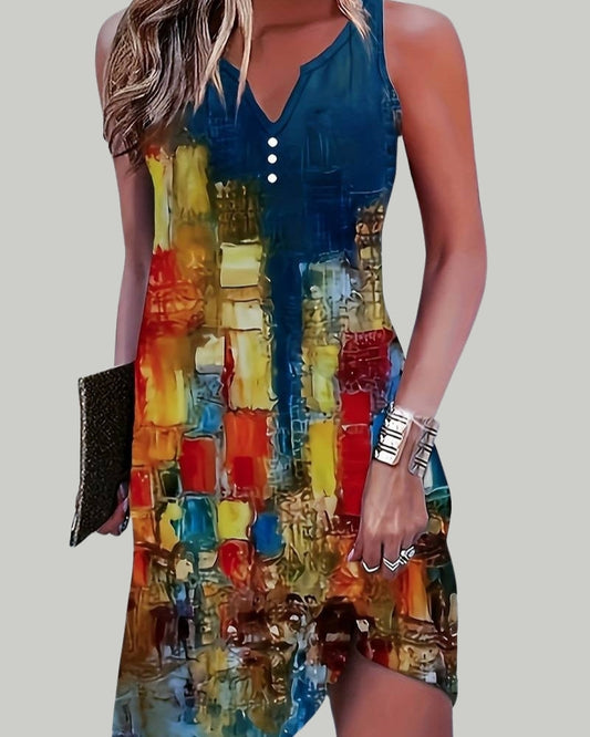 Women's Summer Midi Dress | Abstract Print & V-Neck