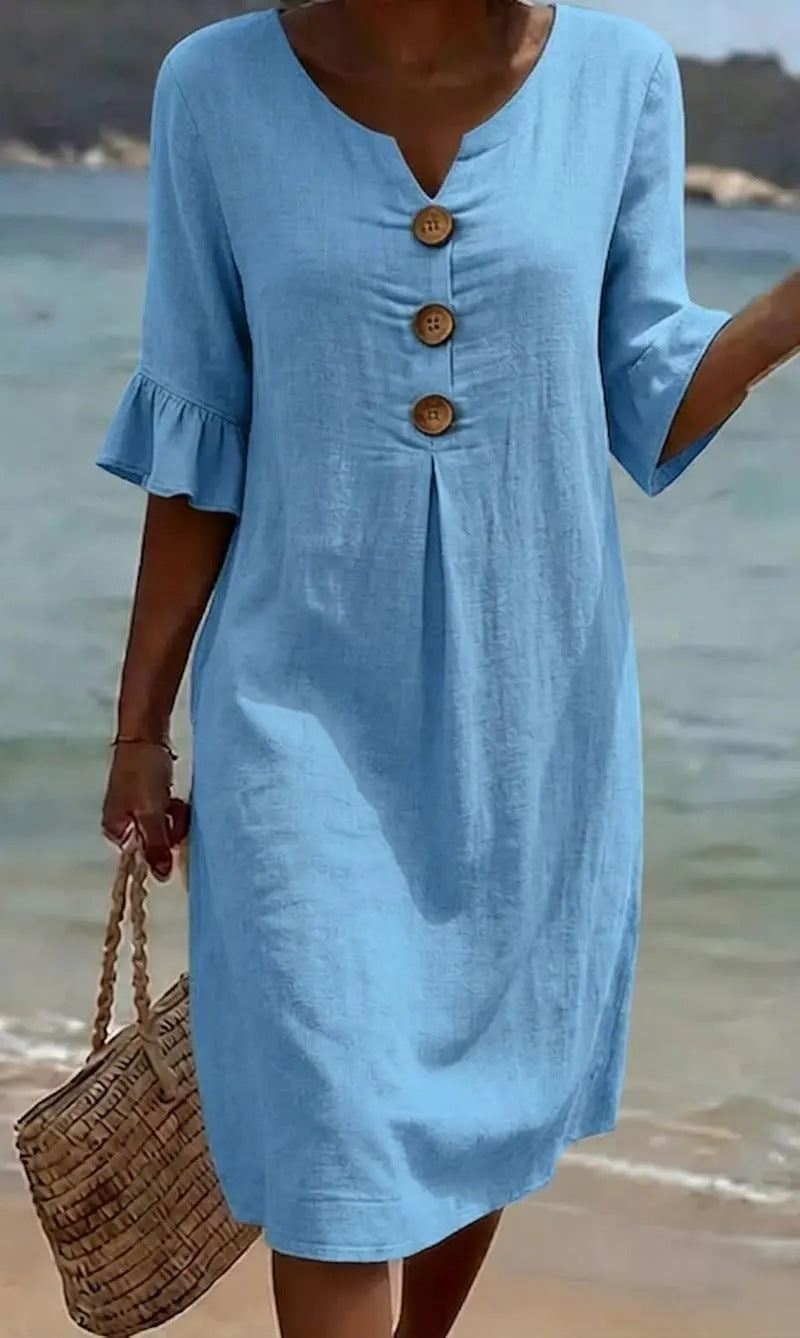 Women's Summer Midi Dress | Casual Button Front & Relaxed Fit