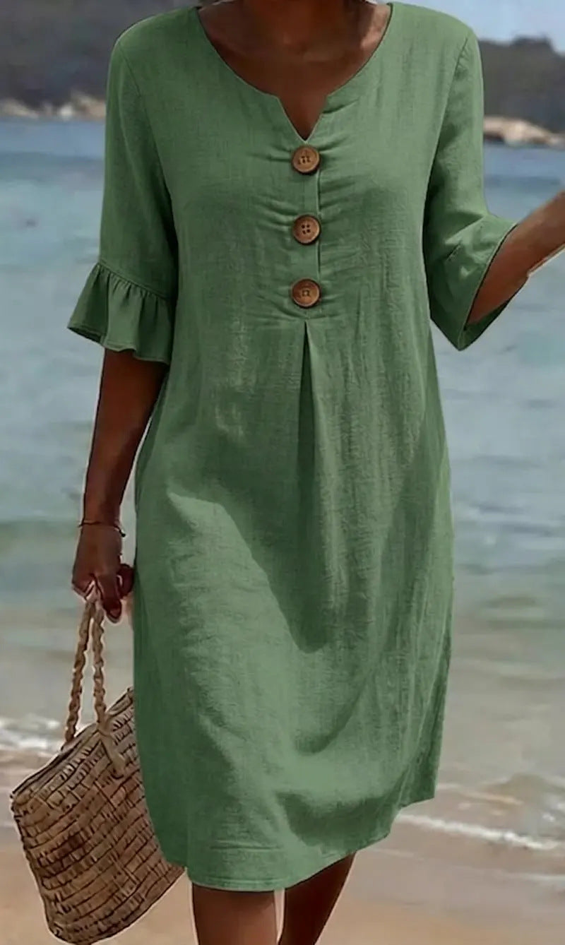Women's Summer Midi Dress | Casual Button Front & Relaxed Fit
