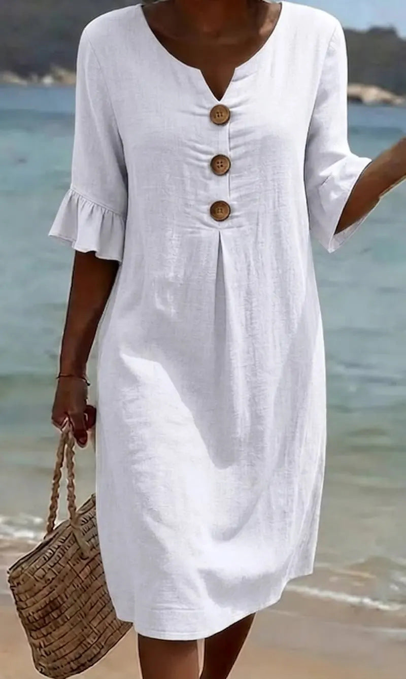 Women's Summer Midi Dress | Casual Button Front & Relaxed Fit