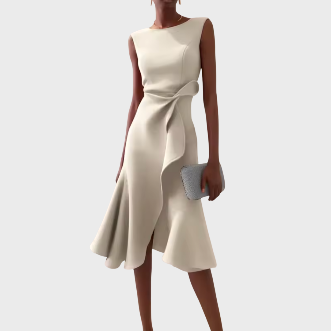 Women's Summer Midi Dress | Draped Asymmetric Design