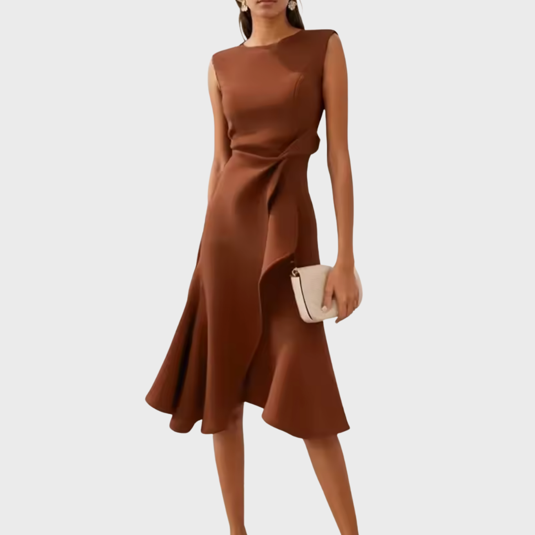 Women's Summer Midi Dress | Draped Asymmetric Design