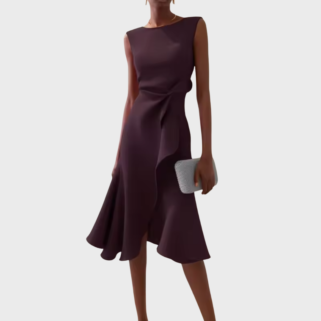 Women's Summer Midi Dress | Draped Asymmetric Design