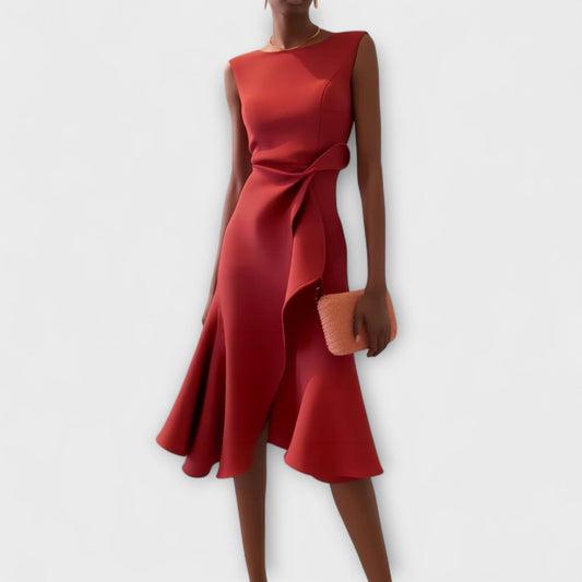 Women's Summer Midi Dress | Draped Asymmetric Design