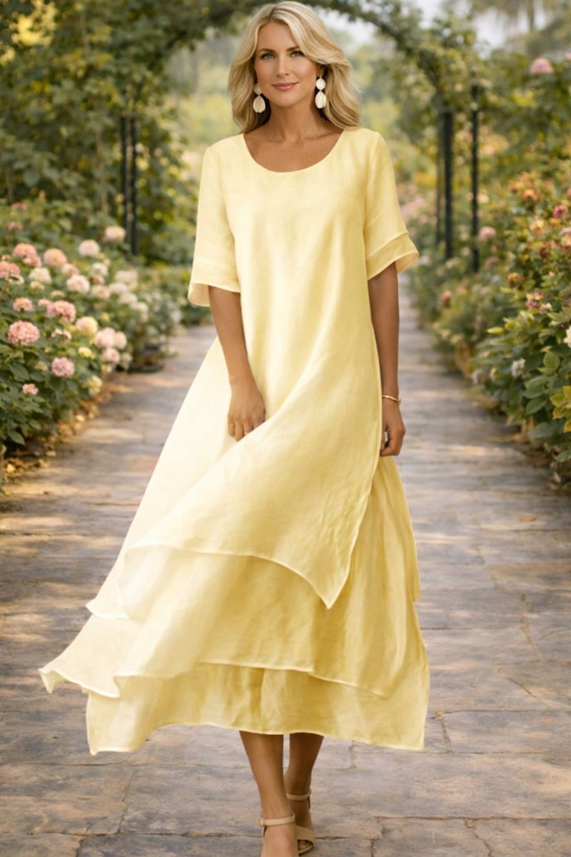 Women's Summer Midi Dress | Elegant Layered Design