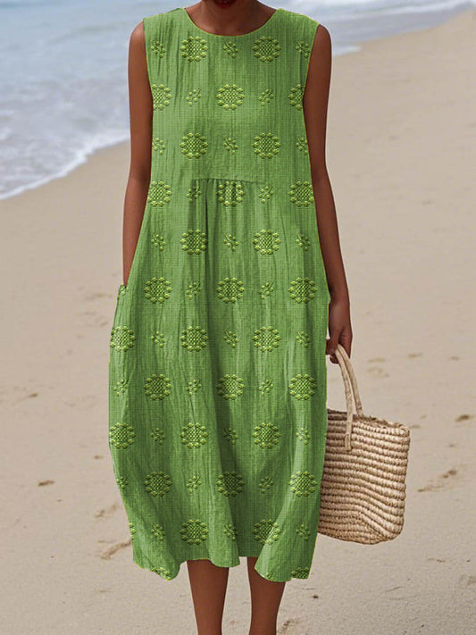 Women's Summer Midi Dress | Embroidered Sleeveless Beach Dress