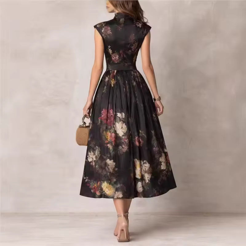 Women's Summer Midi Dress | Floral Print & Pleated A-Line