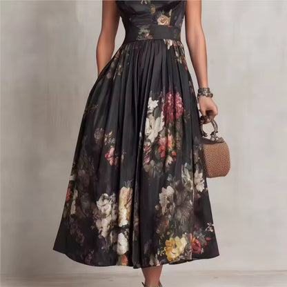 Women's Summer Midi Dress | Floral Print & Pleated A-Line