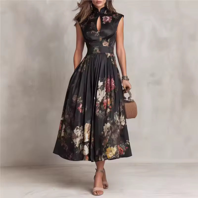 Women's Summer Midi Dress | Floral Print & Pleated A-Line