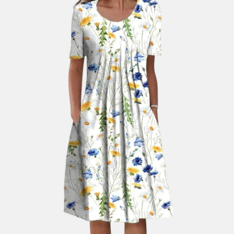 Women's Summer Midi Dress | Pleated Tummy Coverage Design