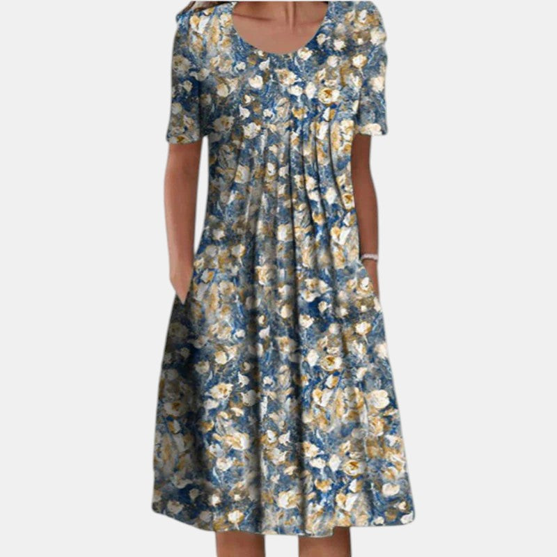 Women's Summer Midi Dress | Pleated Tummy Coverage Design