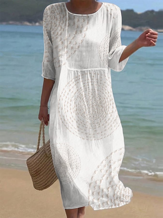 Women's Summer Midi Dress | Round Neck & Three-Quarter Sleeve