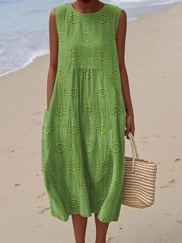 Women's Summer Midi Dress | Sleeveless Embroidered Pattern