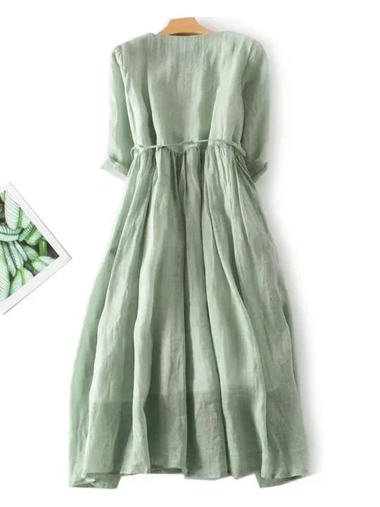 Women's Summer Midi Dress | Tie Waist Round Neck