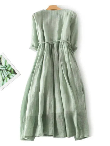 Women's Summer Midi Dress | Tie Waist Round Neck