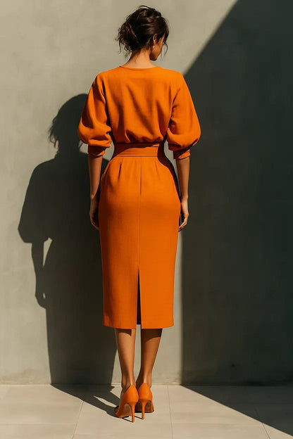 Women's Summer Midi Dress | Two-Piece Set Puff Sleeve & Fitted Skirt