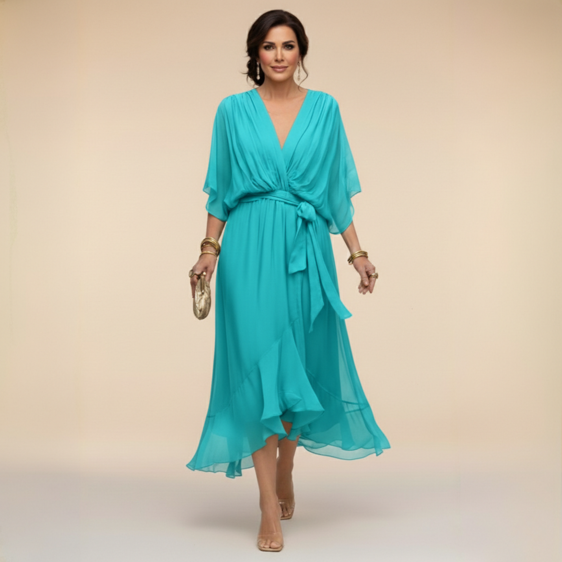 Women's Summer Midi Dress | V-Neck Wrap Design