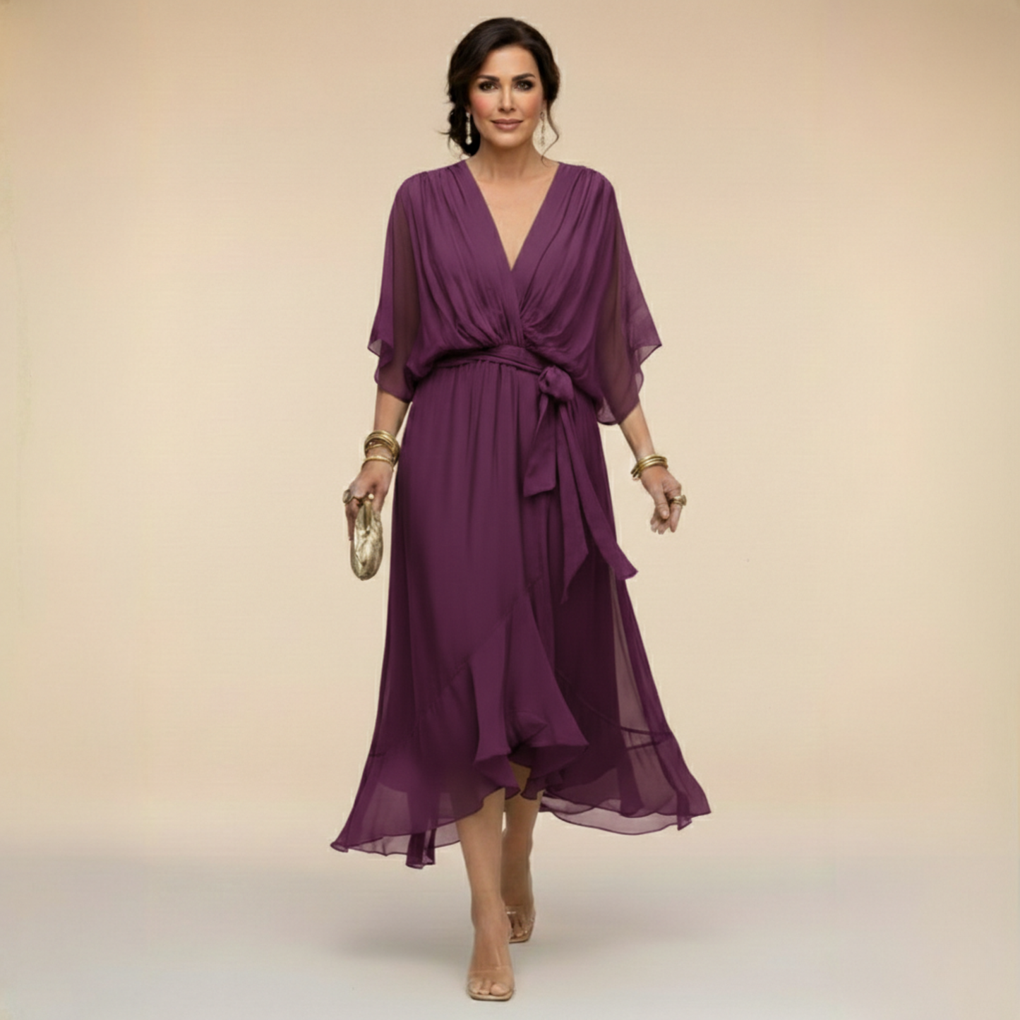 Women's Summer Midi Dress | V-Neck Wrap Design