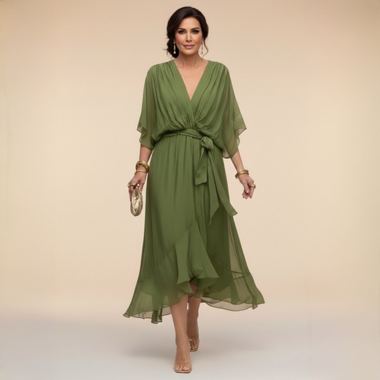 Women's Summer Midi Dress | V-Neck Wrap Design