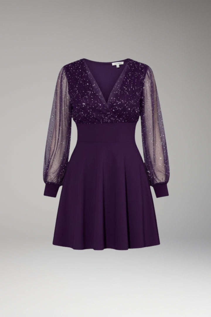 Women's Summer Mini Dress | Sheer Sleeves & Sparkling V-Neck for Special Occasions