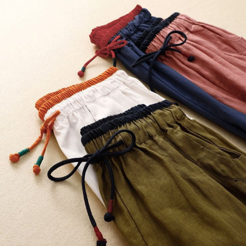 Women's Summer Pants | Loose Tapered Style with Drawstring Elastic Waist