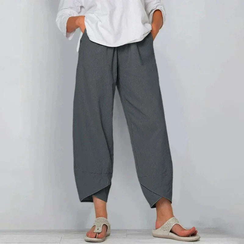 Women's Summer Pants | Wide Leg Asymmetric Hem