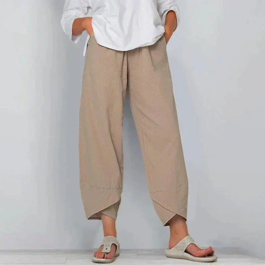 Women's Summer Pants | Wide Leg Asymmetric Hem
