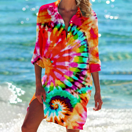 Women's Summer Shirt | Tie-Dye Beach Cover-Up Dress