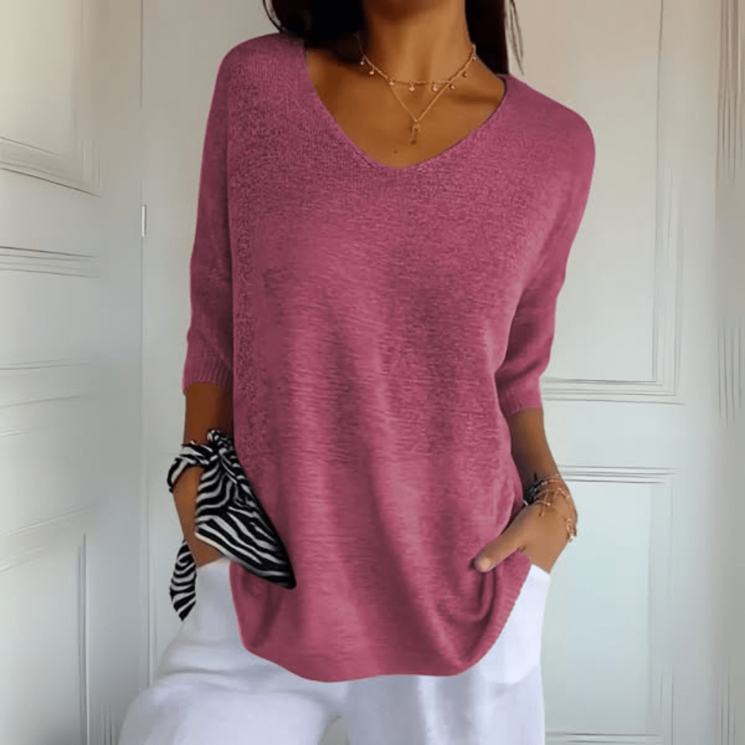 Women's Sweater | Deep V Neckline, Loose Curved Drop Hem