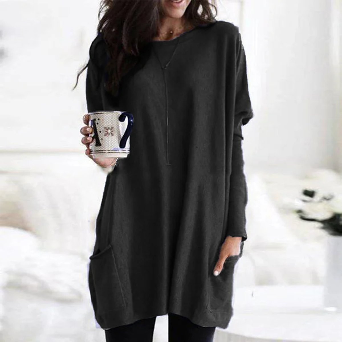 Women's Sweater | Oversized Tunic Line, Patch Pockets