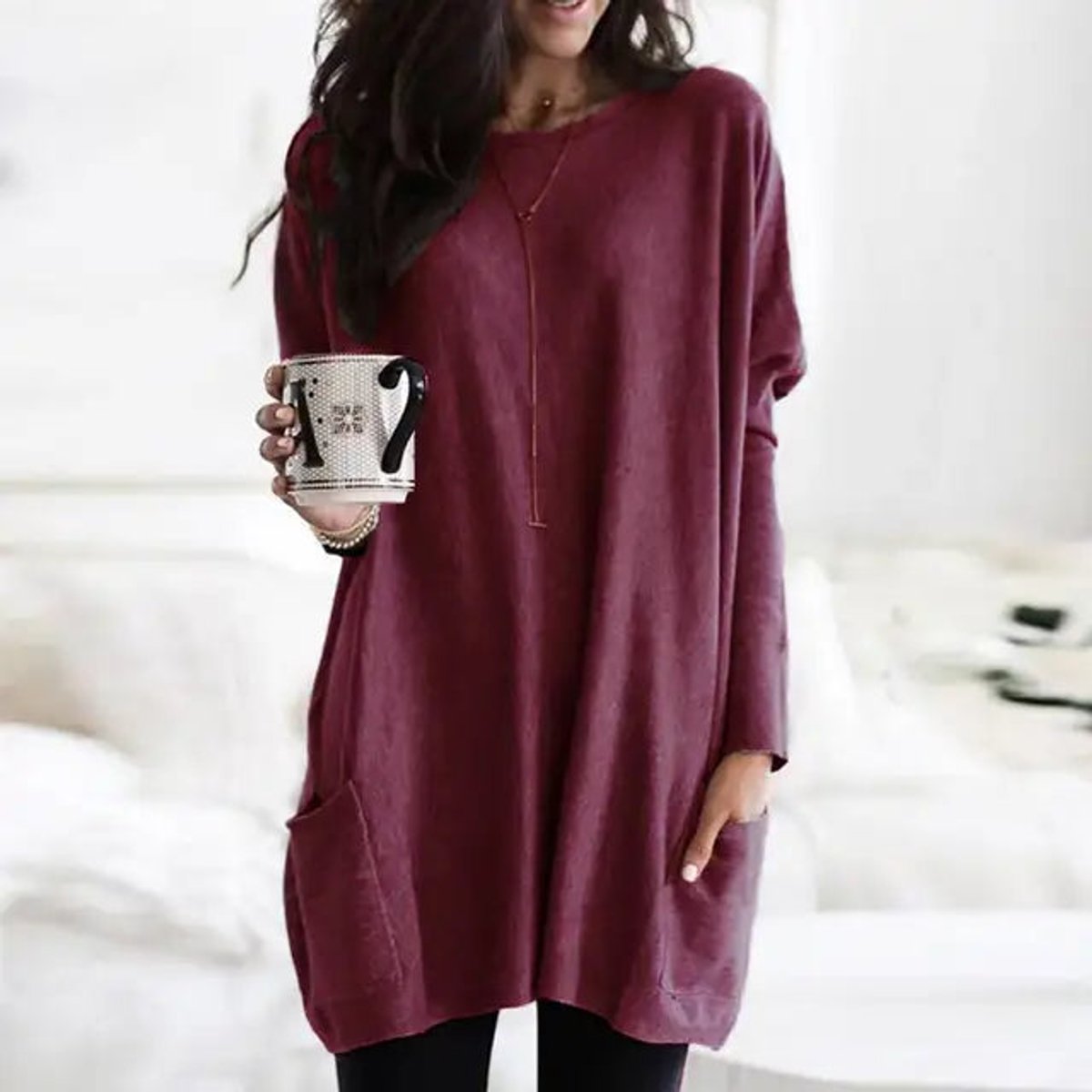 Women's Sweater | Oversized Tunic Line, Patch Pockets