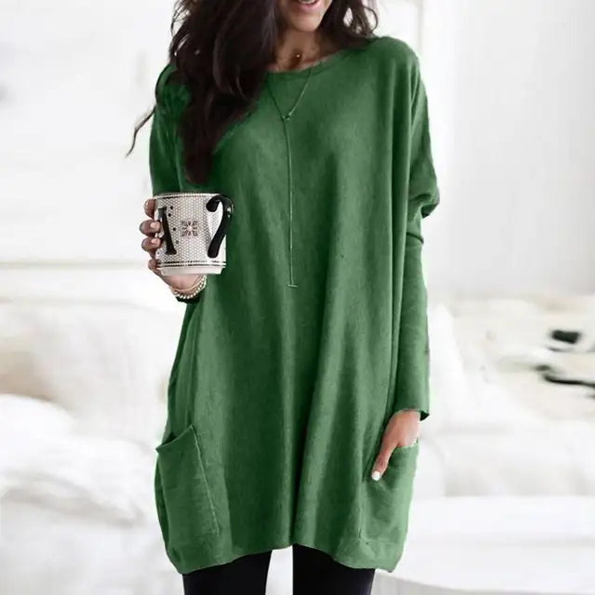 Women's Sweater | Oversized Tunic Line, Patch Pockets