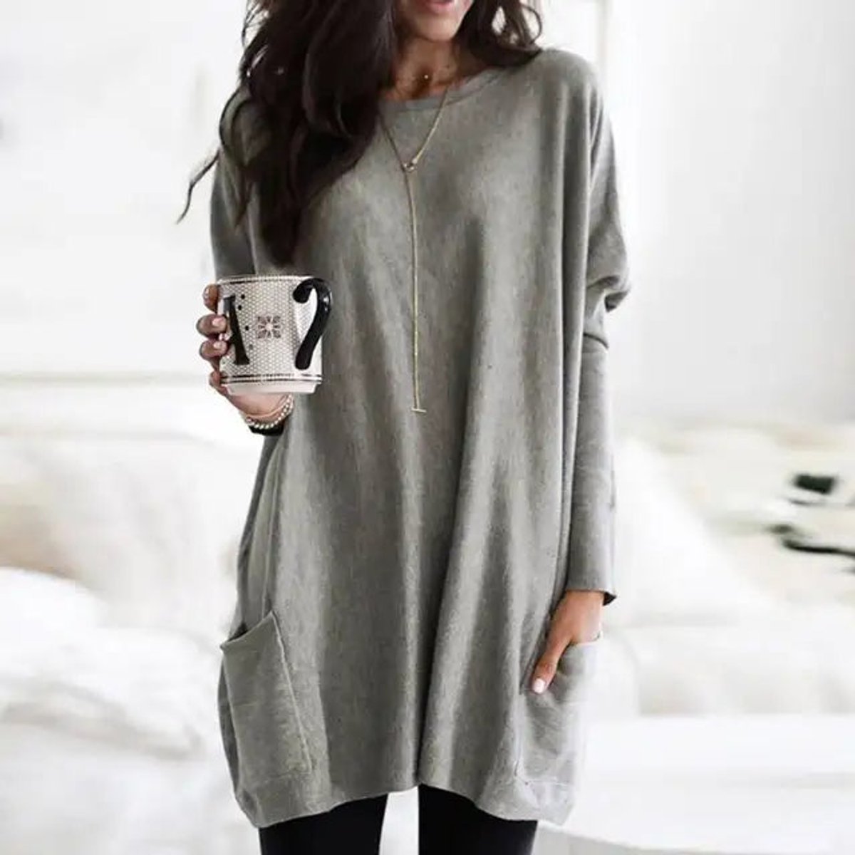 Women's Sweater | Oversized Tunic Line, Patch Pockets
