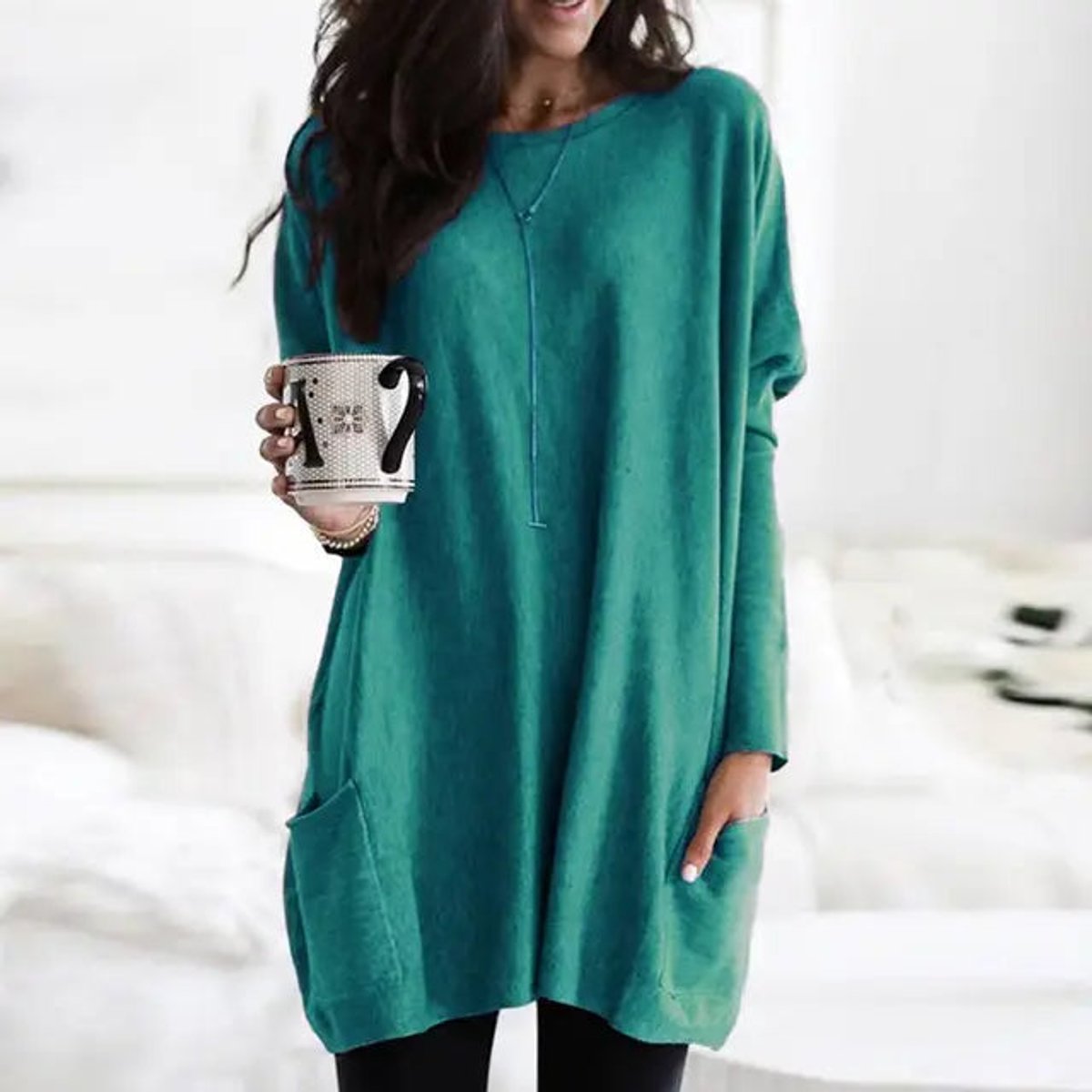 Women's Sweater | Oversized Tunic Line, Patch Pockets