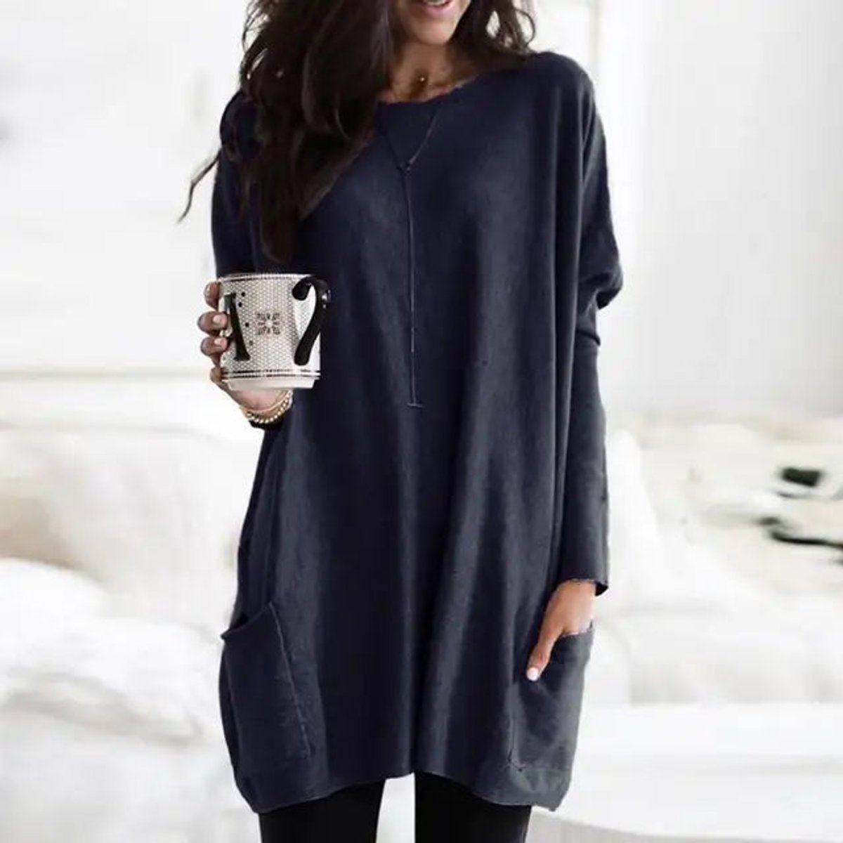 Women's Sweater | Oversized Tunic Line, Patch Pockets