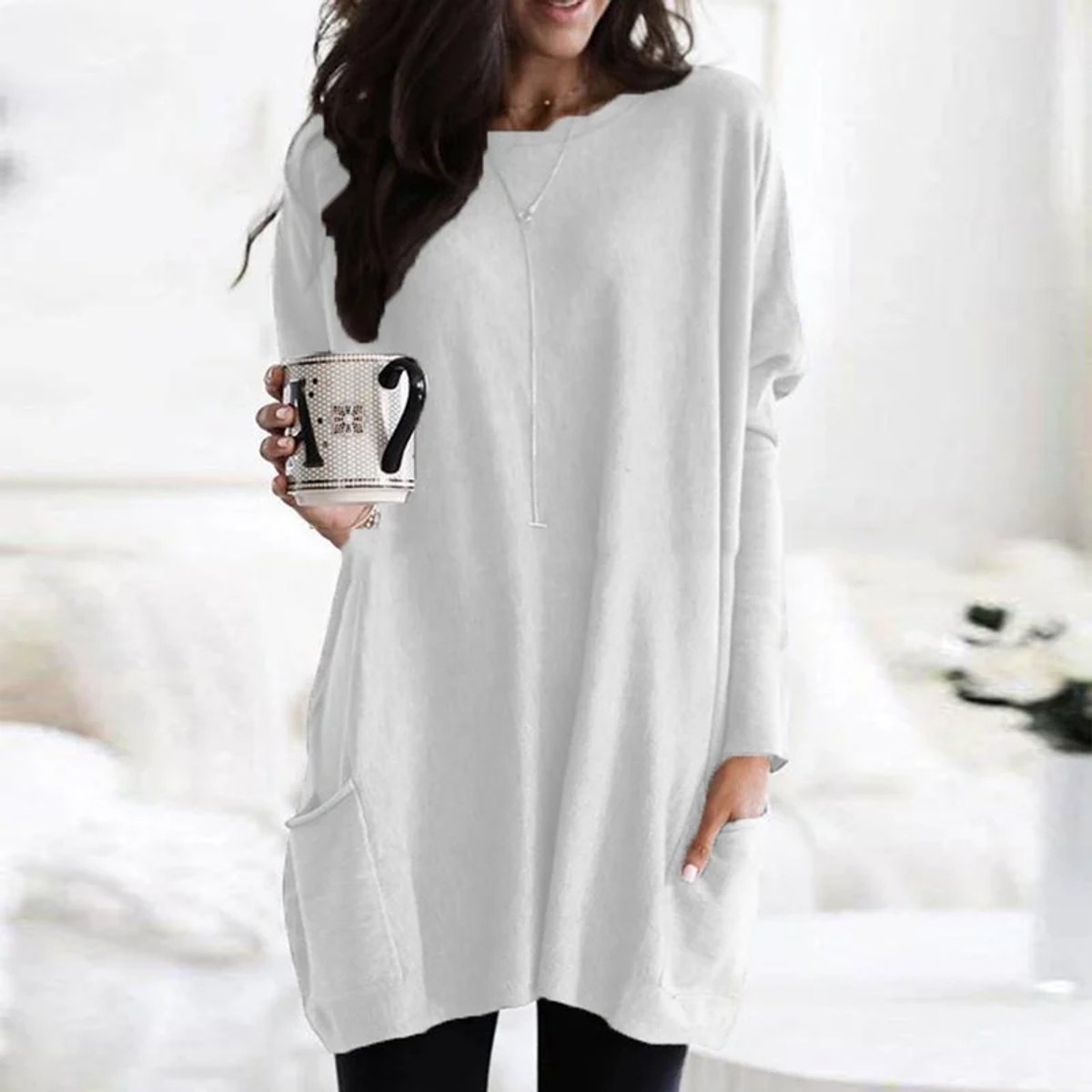Women's Sweater | Oversized Tunic Line, Patch Pockets