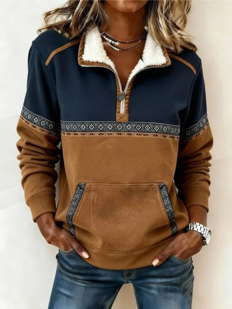 Women's Sweater | Quarter Zip, Fold-Down Plush Collar