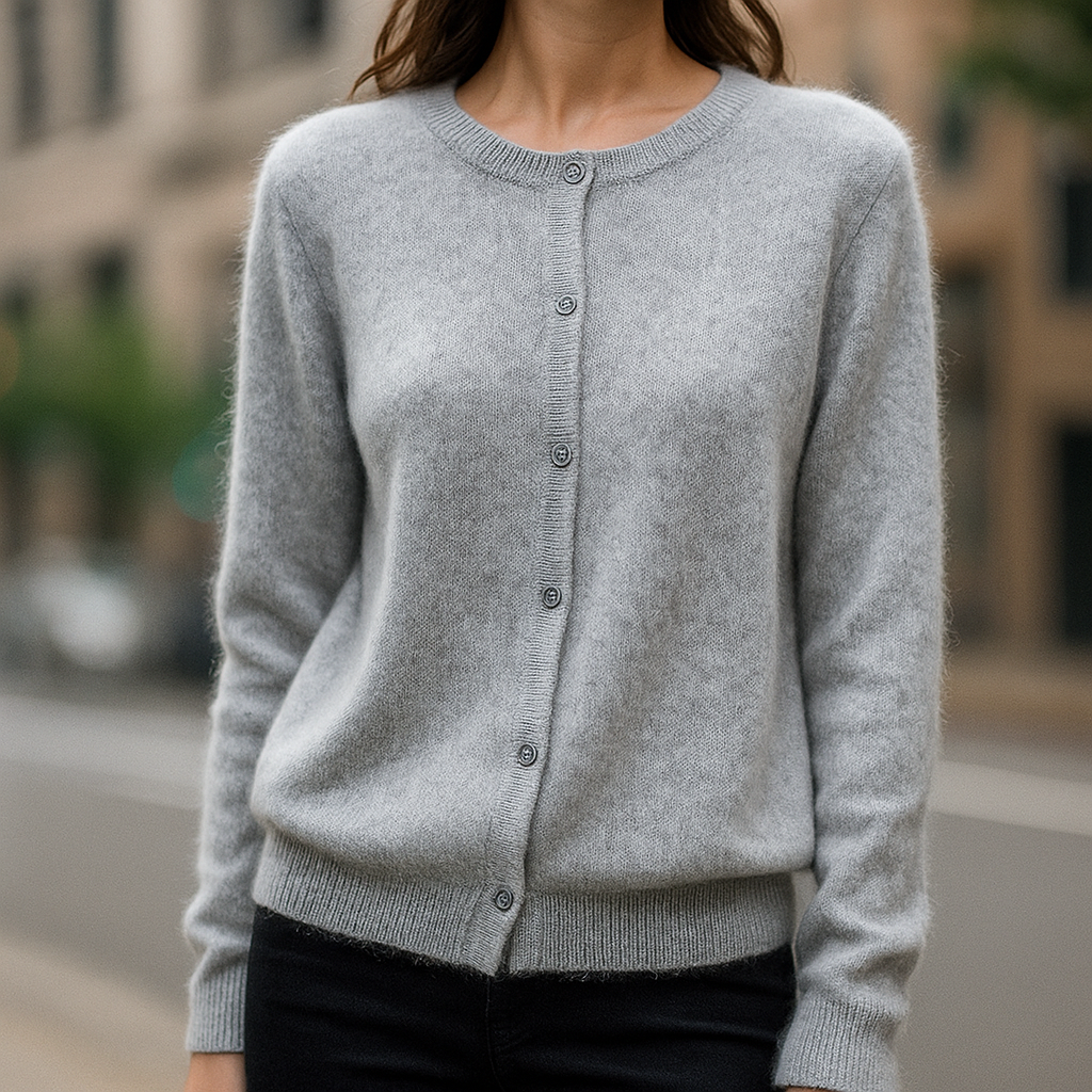 Women's Sweater | Ribbed Crew Neck, Buttoned Placket