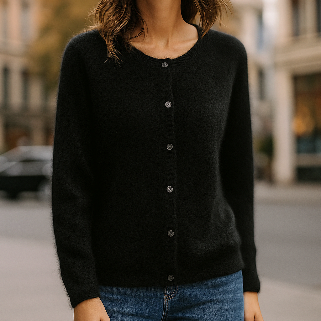 Women's Sweater | Ribbed Crew Neck, Buttoned Placket