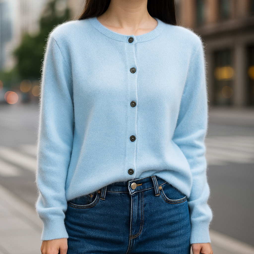 Women's Sweater | Ribbed Crew Neck, Buttoned Placket