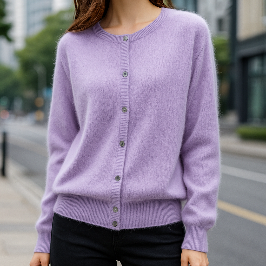 Women's Sweater | Ribbed Crew Neck, Buttoned Placket