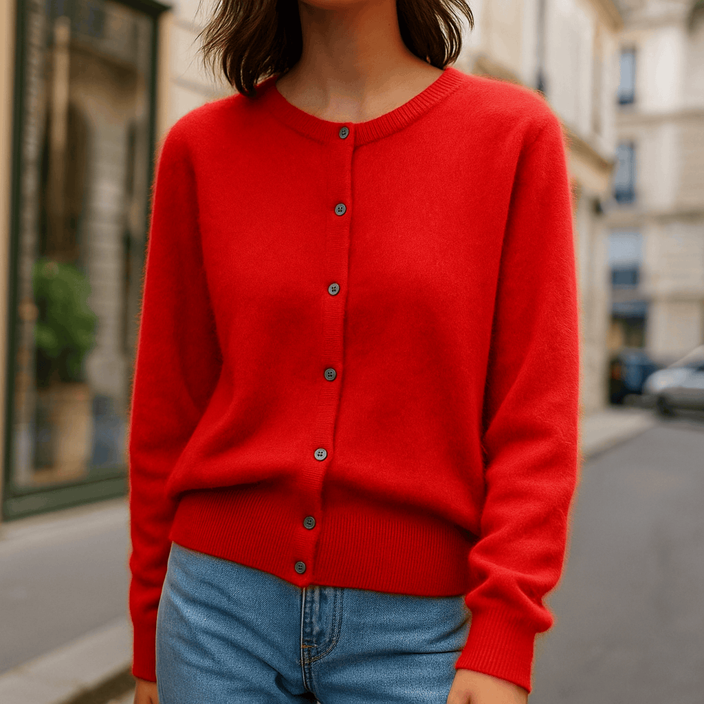 Women's Sweater | Ribbed Crew Neck, Buttoned Placket