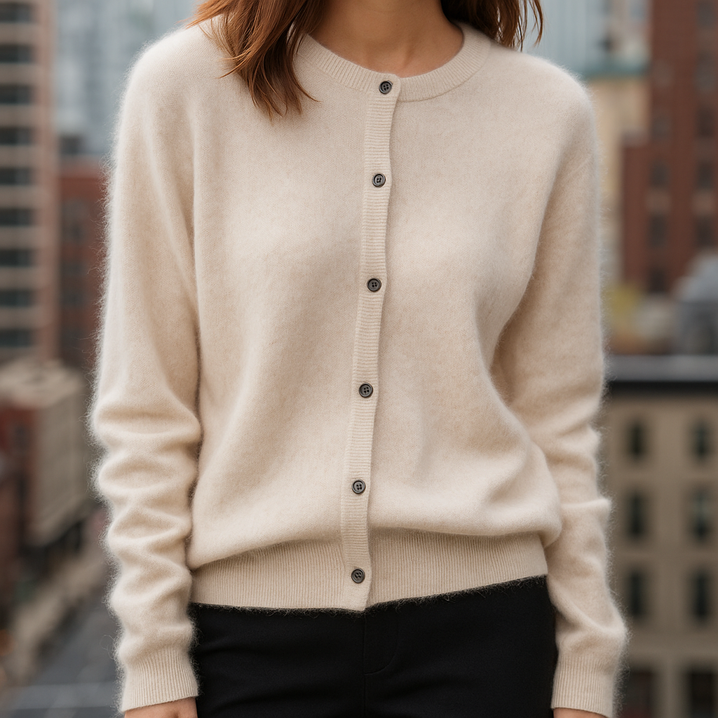 Women's Sweater | Ribbed Crew Neck, Buttoned Placket