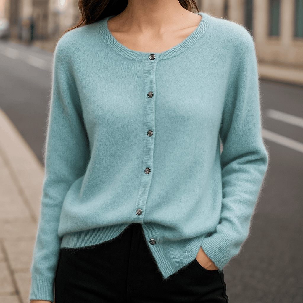 Women's Sweater | Ribbed Crew Neck, Buttoned Placket