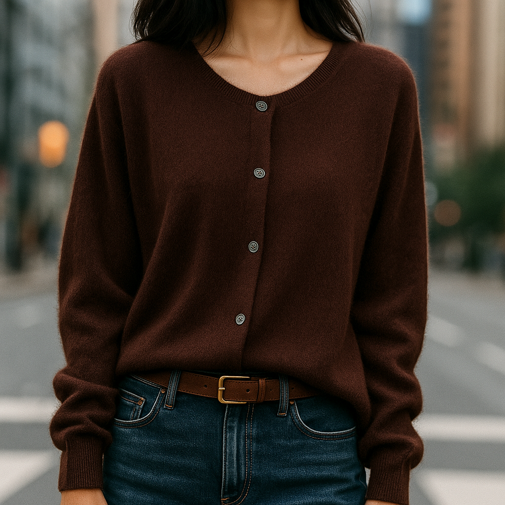 Women's Sweater | Ribbed Crew Neck, Buttoned Placket