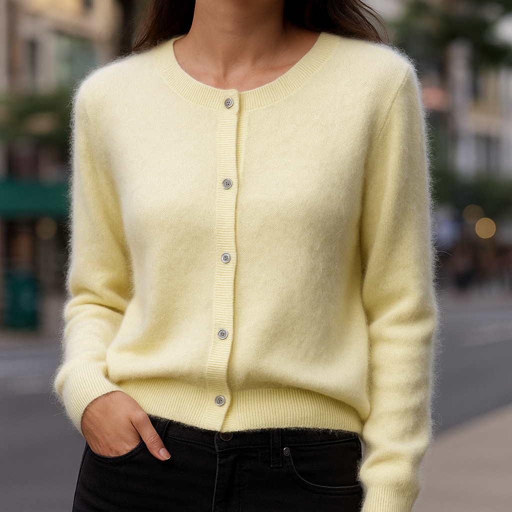 Women's Sweater | Ribbed Crew Neck, Buttoned Placket