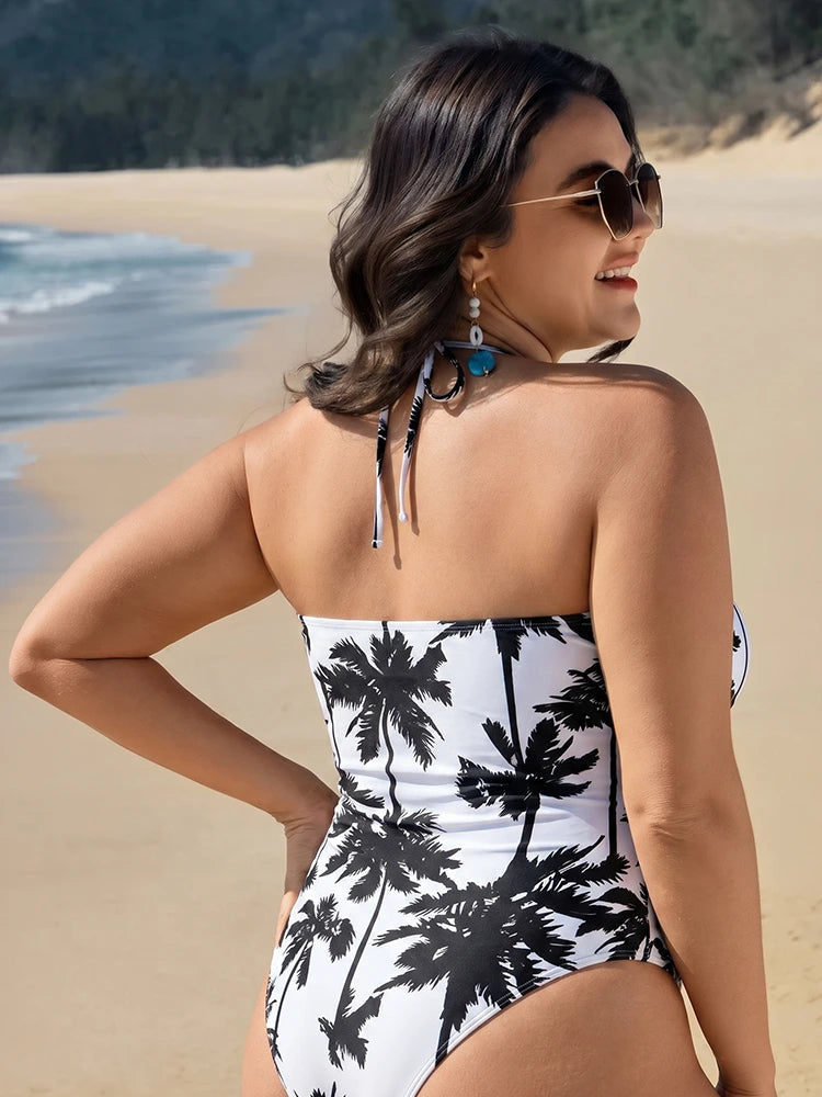 Women's Swimsuit | Halter Deep V-Neck & Backless Scallop Trim