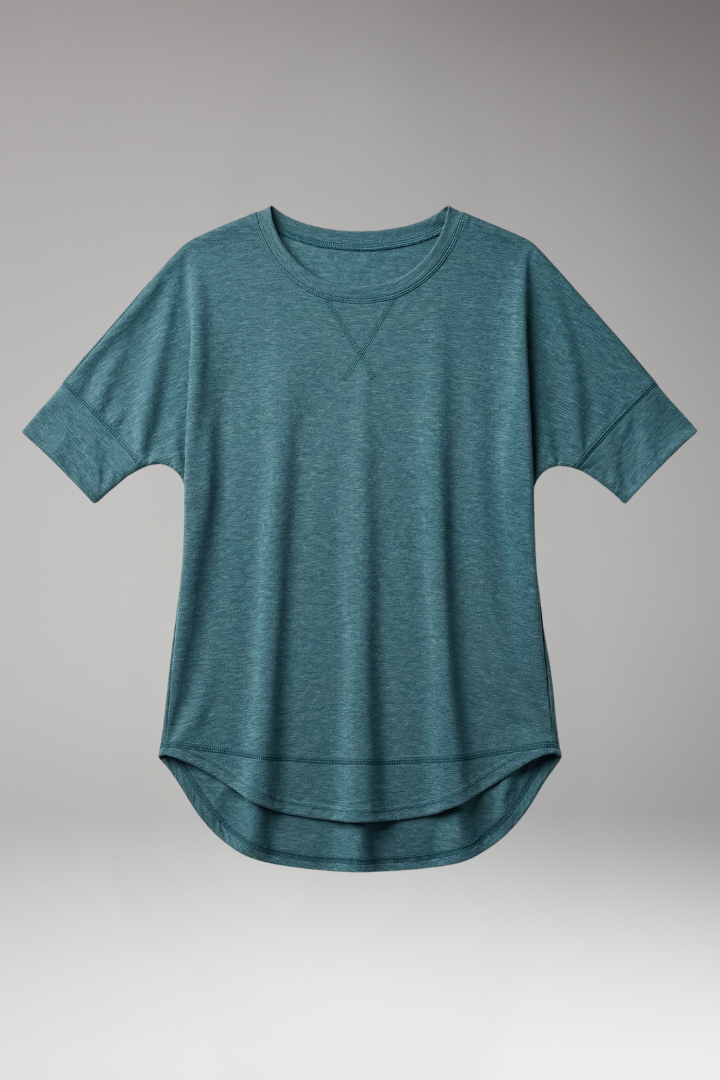 Women's T-Shirt | Round Neck with Curved Hem & Short Sleeves